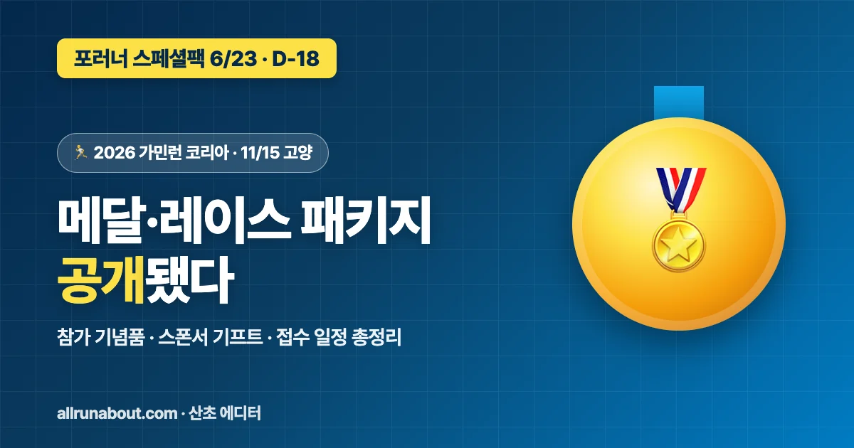 2026 가민런 코리아 메달·레이스 패키지 공개 | 포러너 스페셜팩 6/23 오픈 D-18 — 참가 기념품·스폰서 기프트·접수 일정