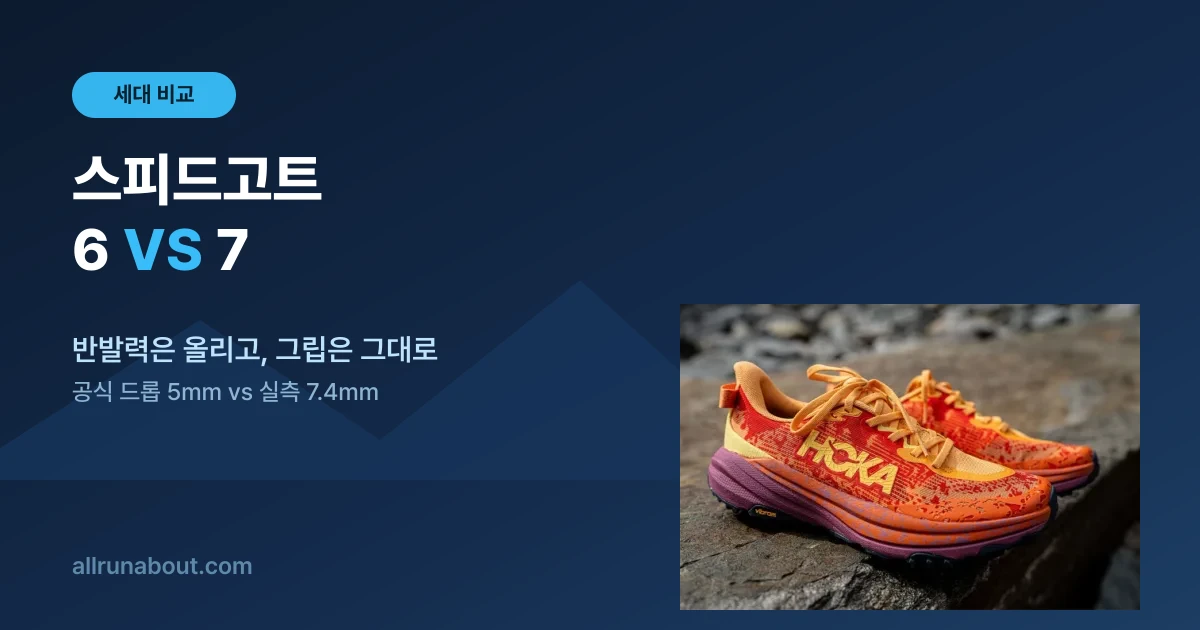 스피드고트 6 vs 7 | 세대 비교 — 슈퍼크리티컬 폼으로 반발력 잡고, 공식 드롭 5mm는 실측과 다르다