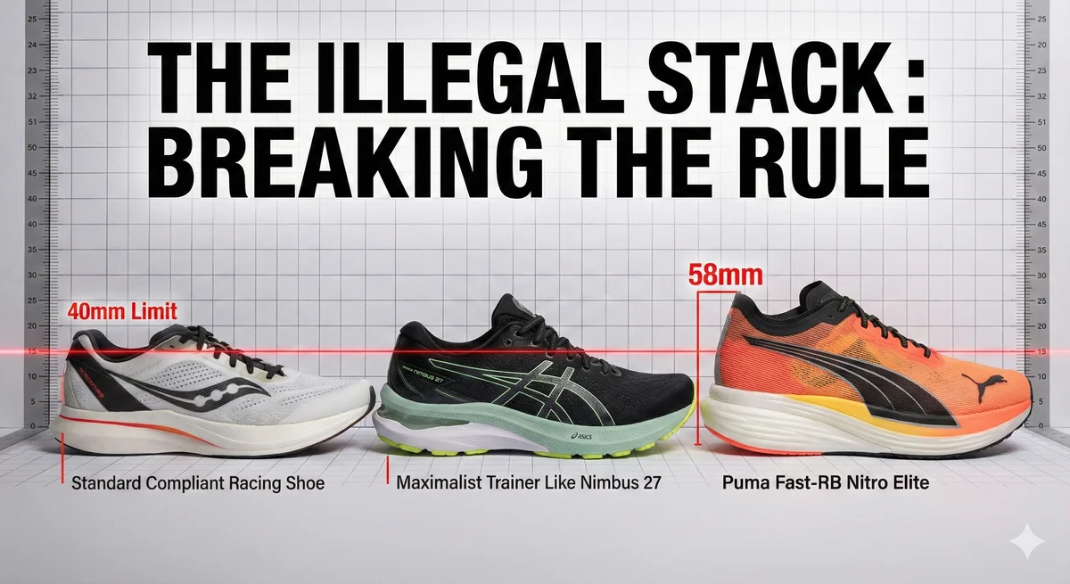 THE ILLEGAL STACK: 40mm 규정 vs 맥시멀리스트 트레이너(님버스 27) vs 푸마 Fast-RB 58mm 비교